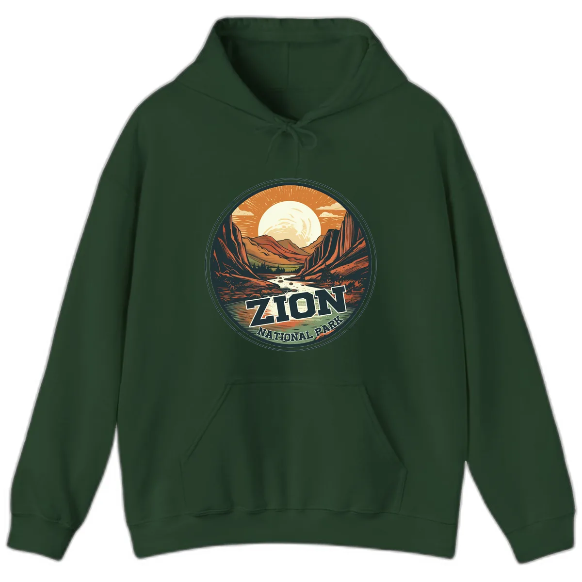 Zion National Park Canyon Moonrise Hoodie in Forest Green