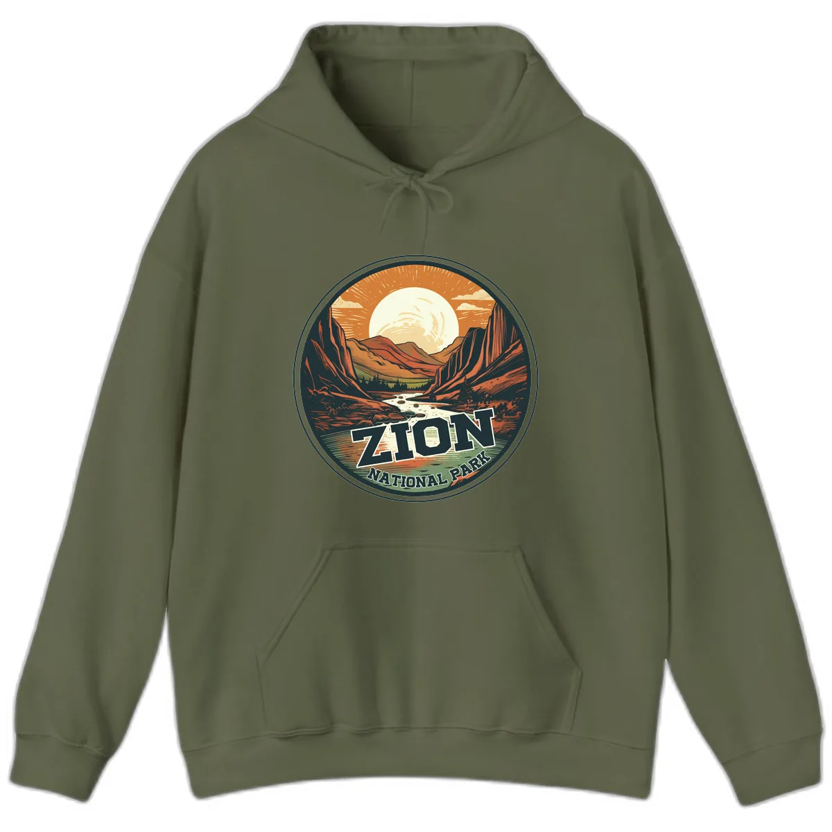 Zion National Park Canyon Moonrise Hoodie in Military Green