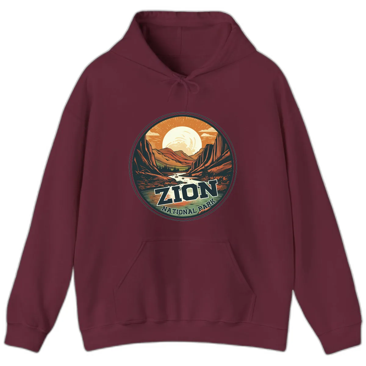 Zion National Park Canyon Moonrise Hoodie in Maroon