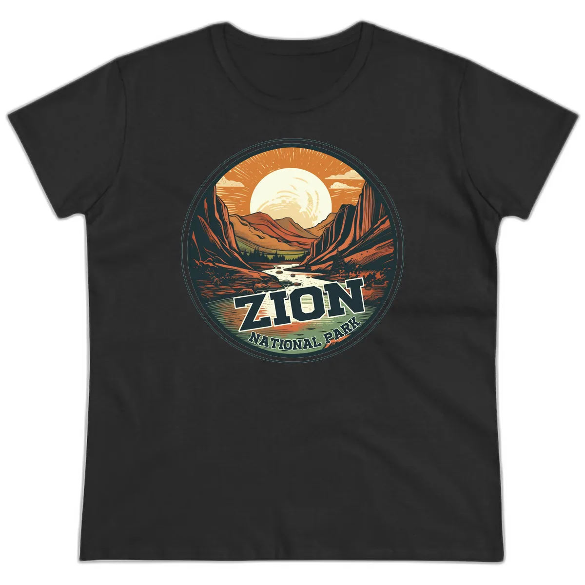 Zion National Park Canyon Moonrise Ladies Tee in Black