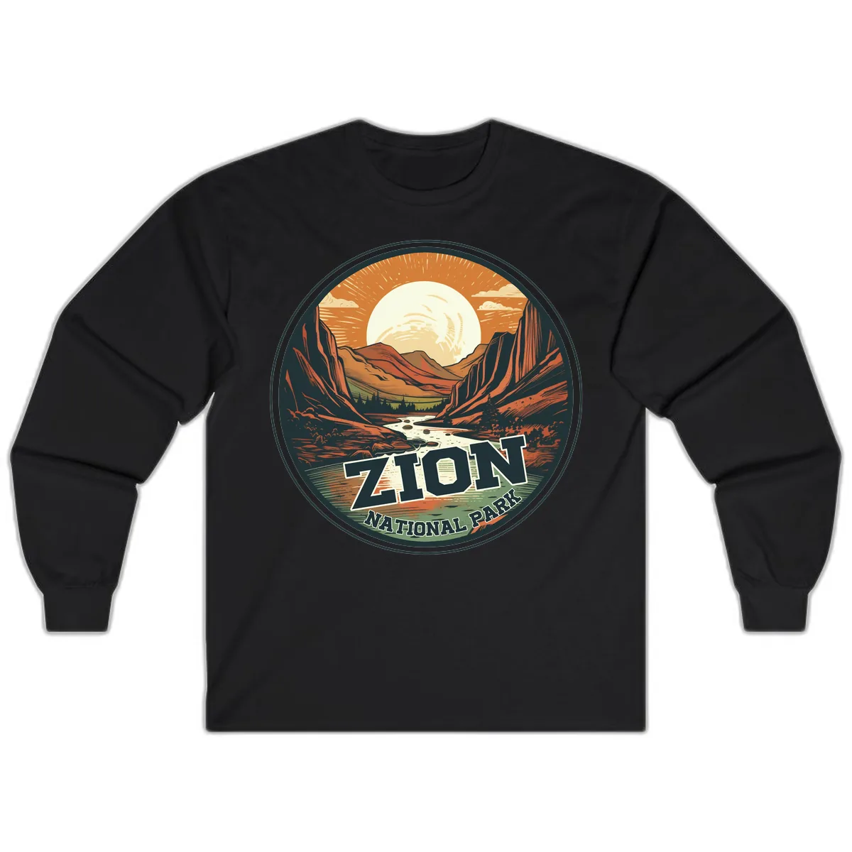 Zion National Park Canyon Moonrise Long Sleeve in Black