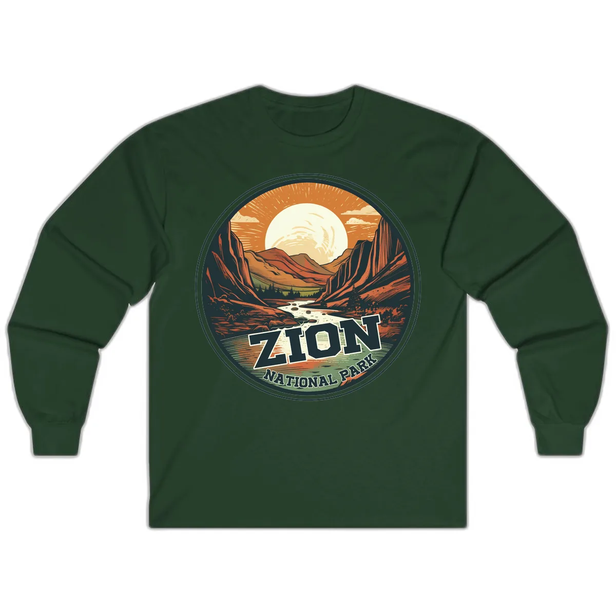 Zion National Park Canyon Moonrise Long Sleeve in Forest Green