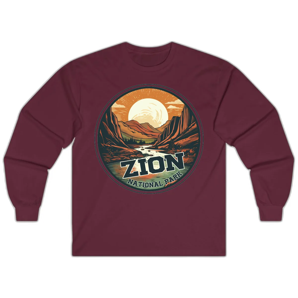 Zion National Park Canyon Moonrise Long Sleeve in Maroon