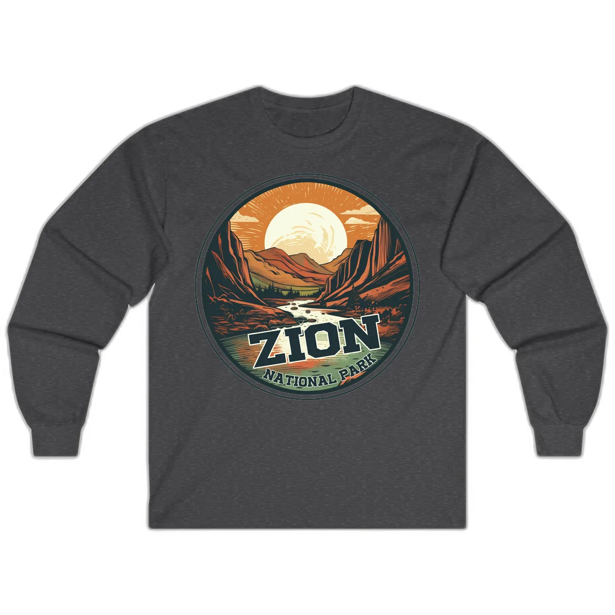 Zion National Park Canyon Moonrise Long Sleeve in Dark Heather