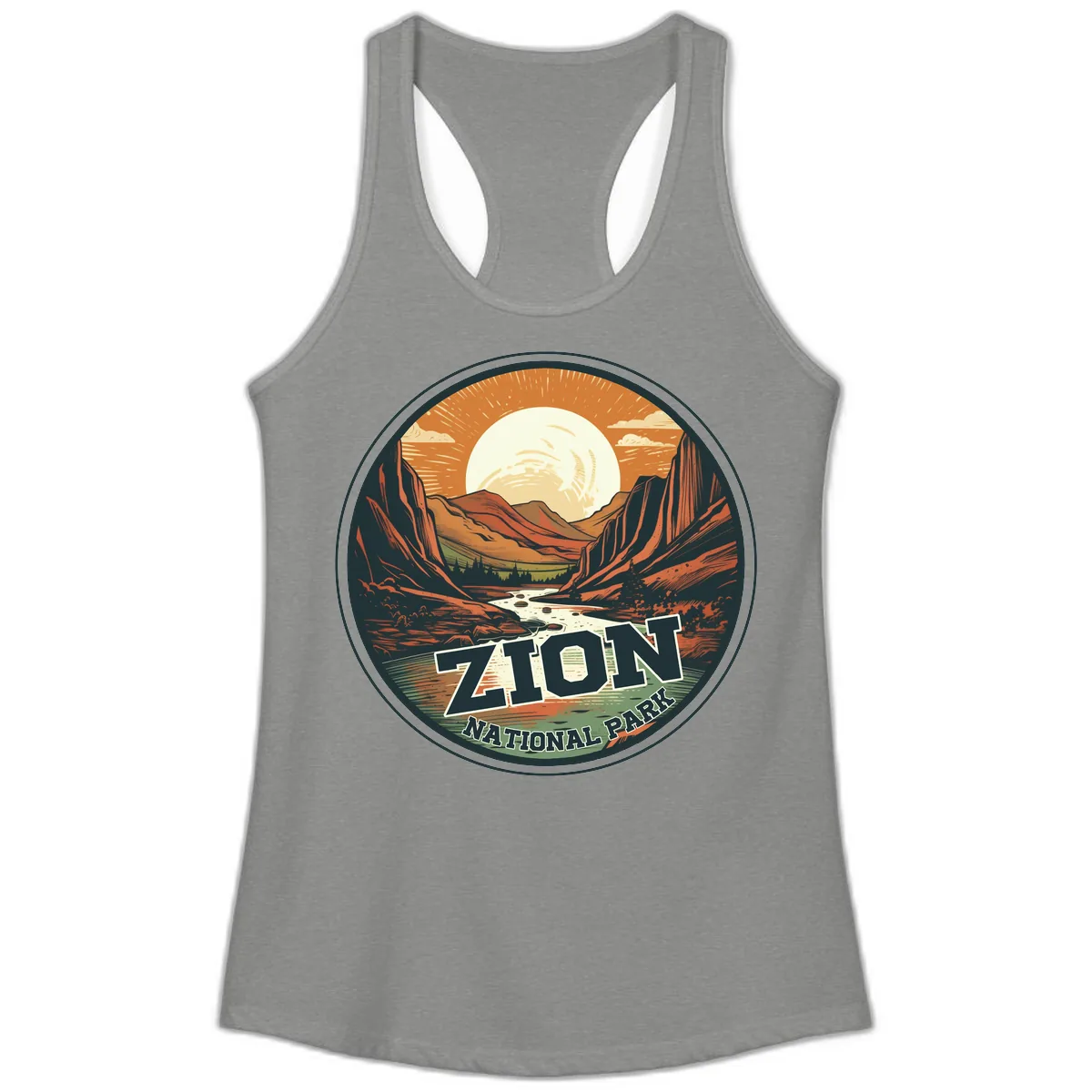 Zion National Park Canyon Moonrise Ladies Tank in Heather Grey
