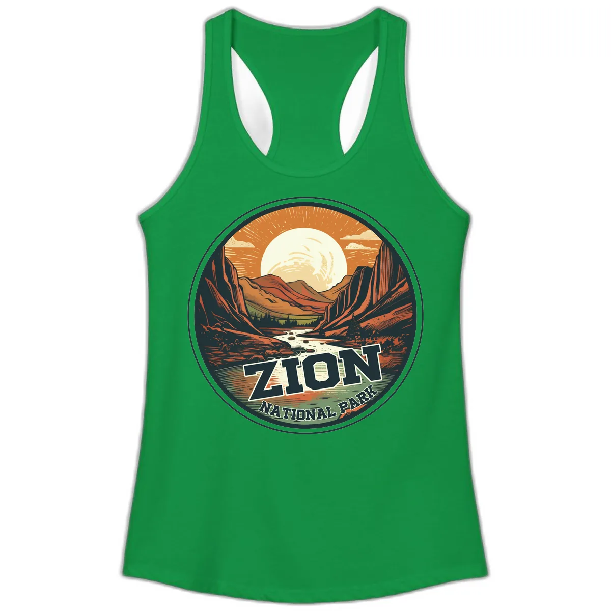 Zion National Park Canyon Moonrise Ladies Tank in Solid Kelly Green