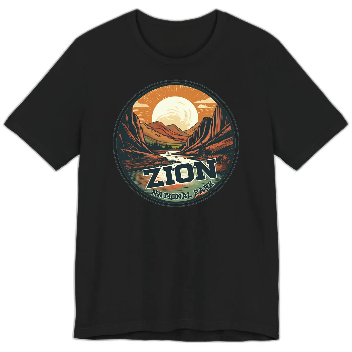 Zion National Park Canyon Moonrise Premium T-Shirt in Black