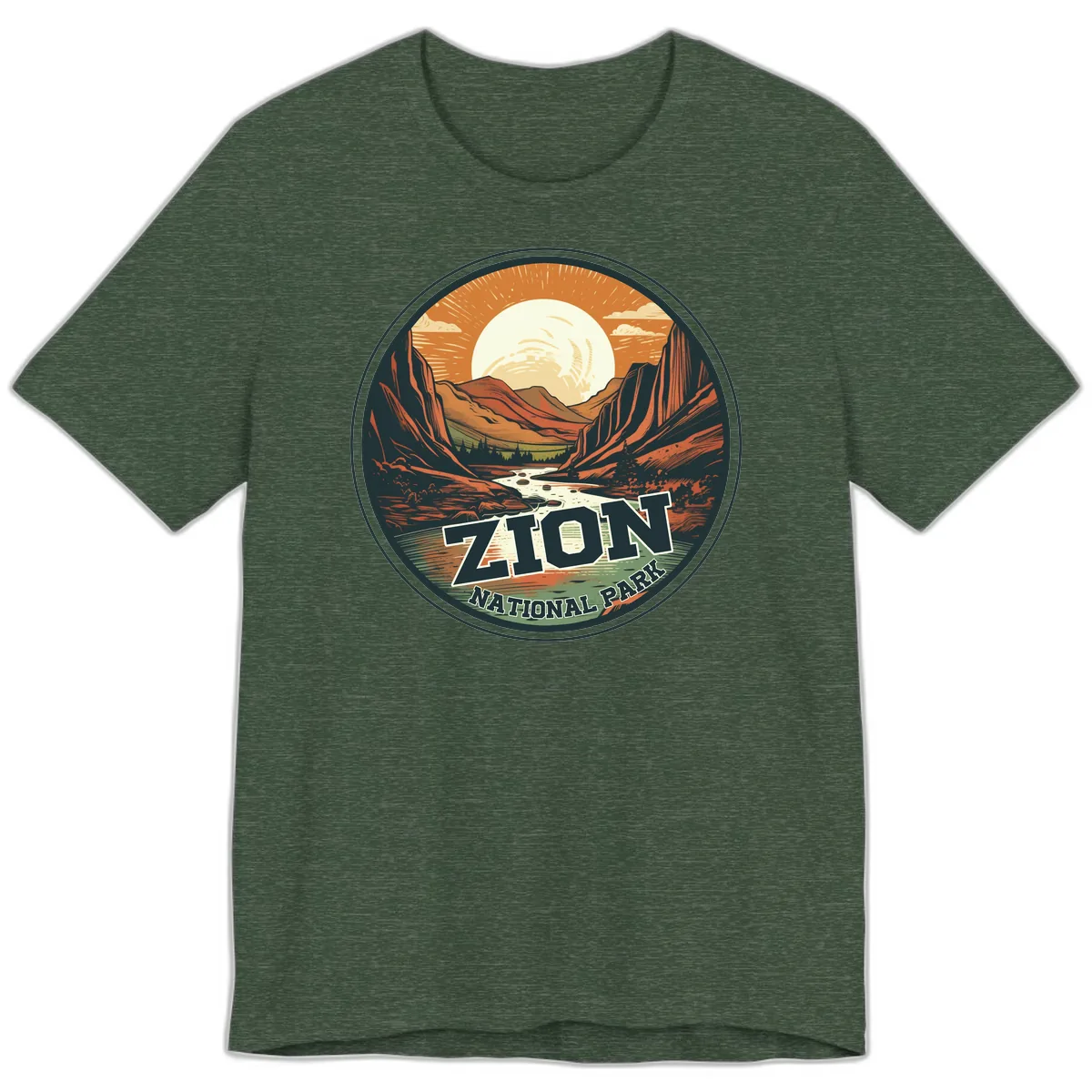Zion National Park Canyon Moonrise Premium T-Shirt in Heather Forest