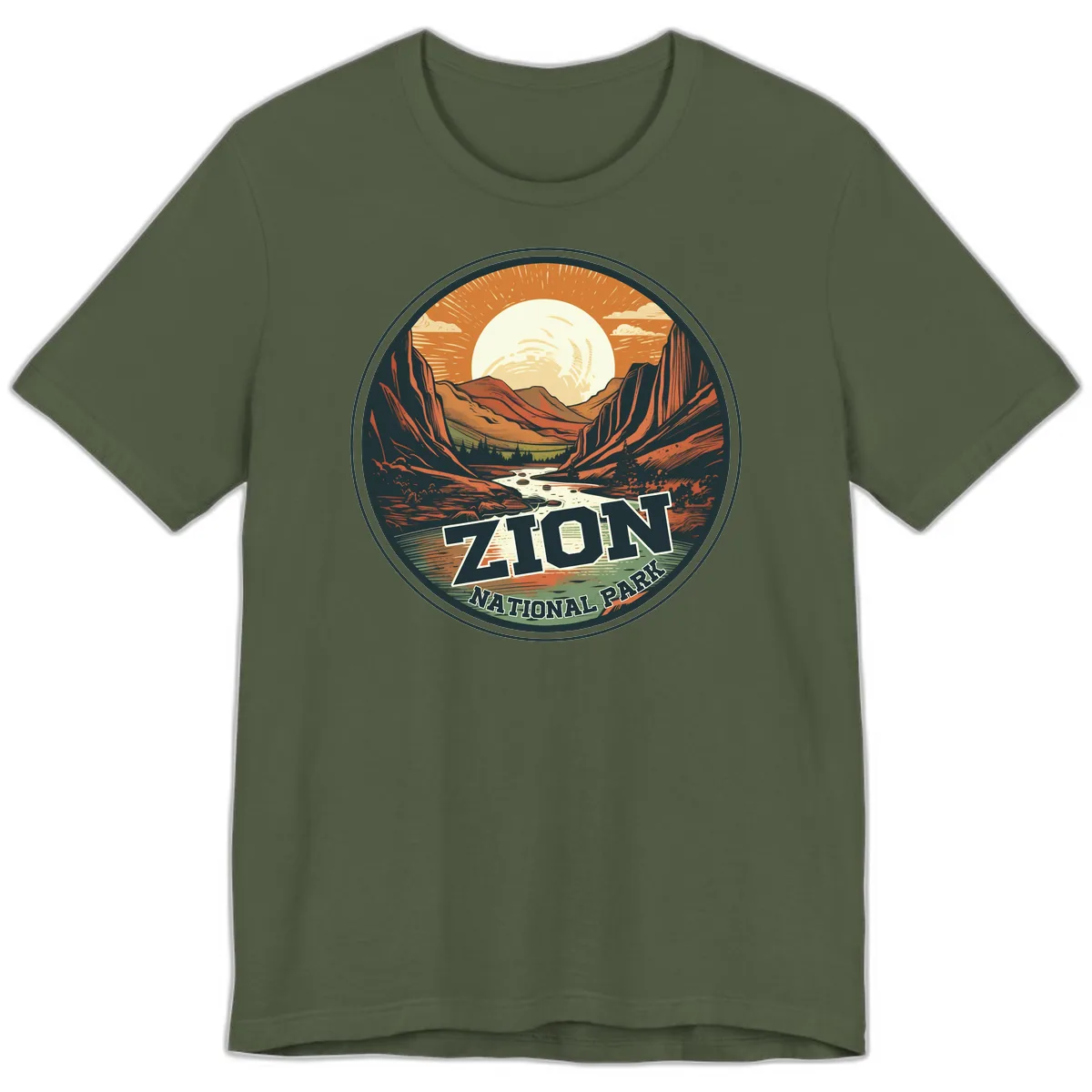 Zion National Park Canyon Moonrise Premium T-Shirt in Military Green