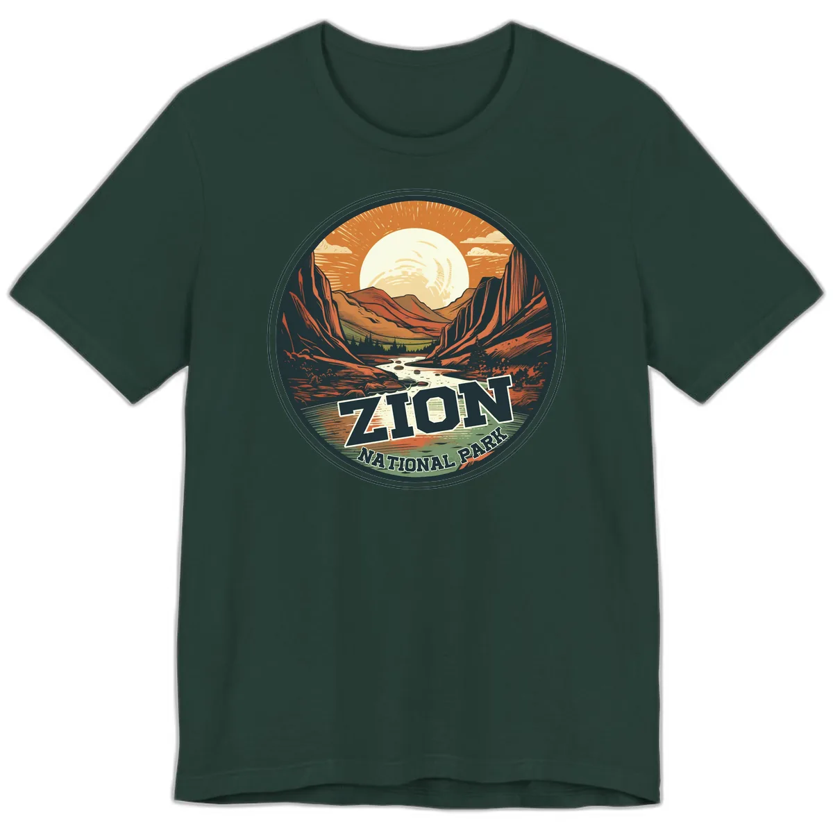 Zion National Park Canyon Moonrise Premium T-Shirt in Forest