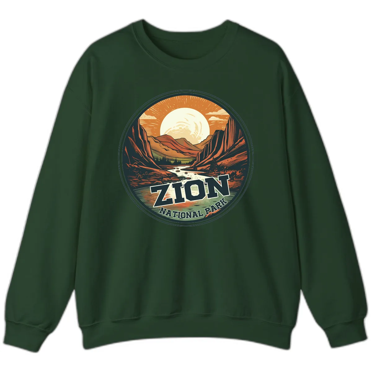 Zion National Park Canyon Moonrise Sweatshirt in Forest Green