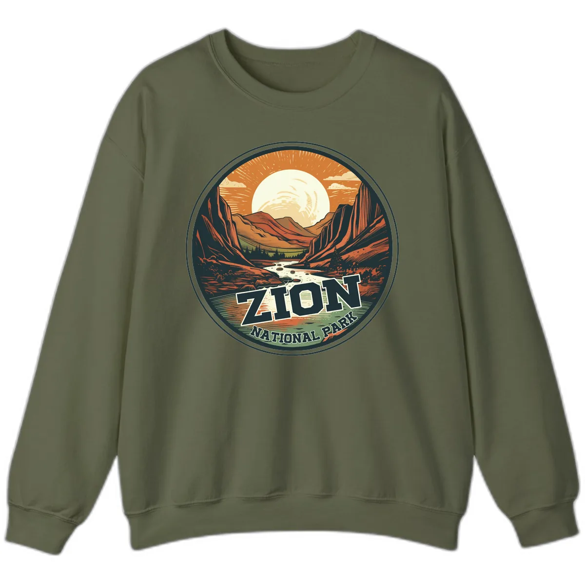 Zion National Park Canyon Moonrise Sweatshirt in Military Green