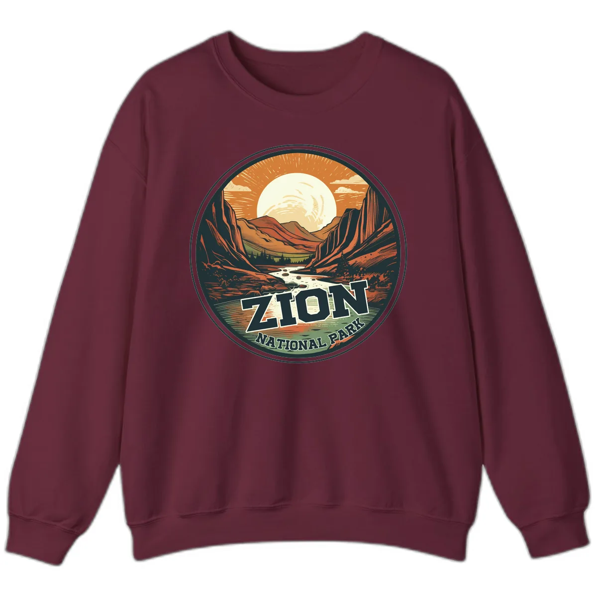 Zion National Park Canyon Moonrise Sweatshirt in Maroon