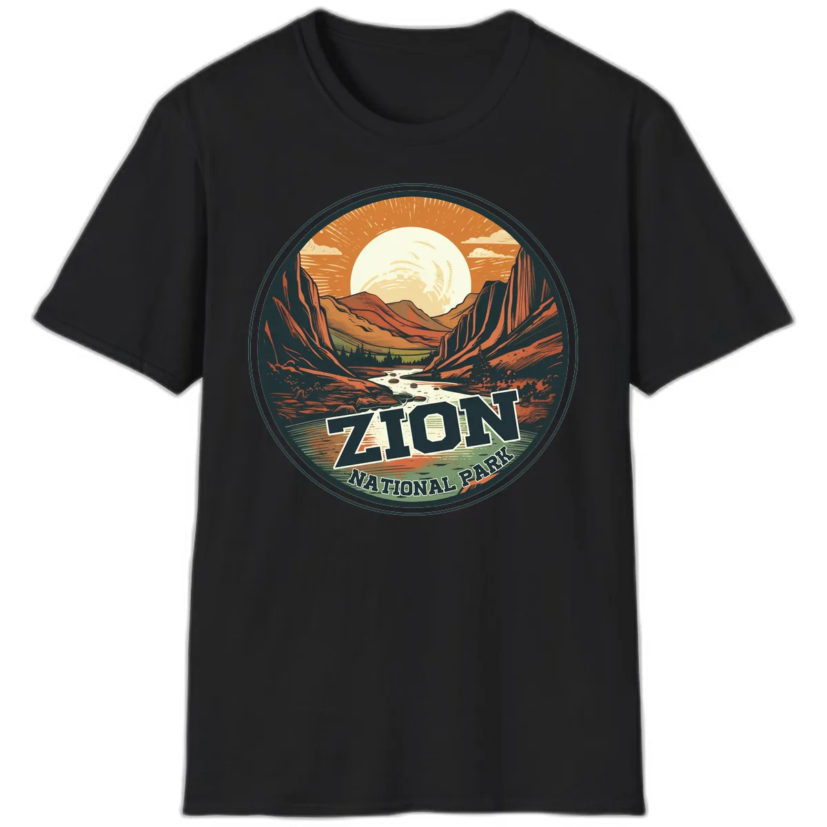 Zion National Park Canyon Moonrise T-Shirt in Black