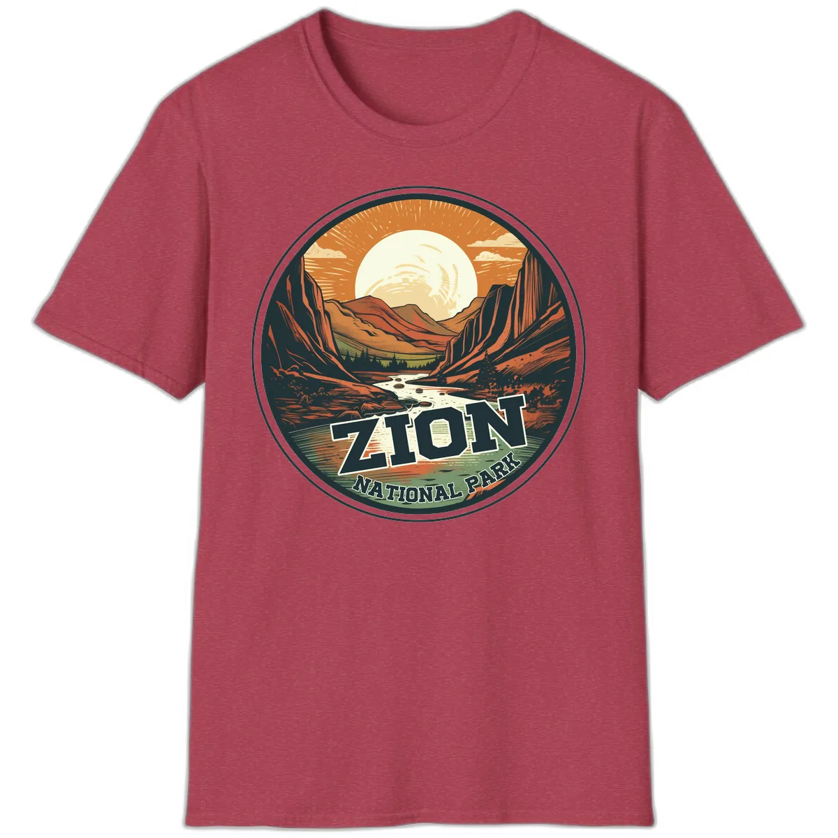 Zion National Park Canyon Moonrise T-Shirt in Heather Cardinal