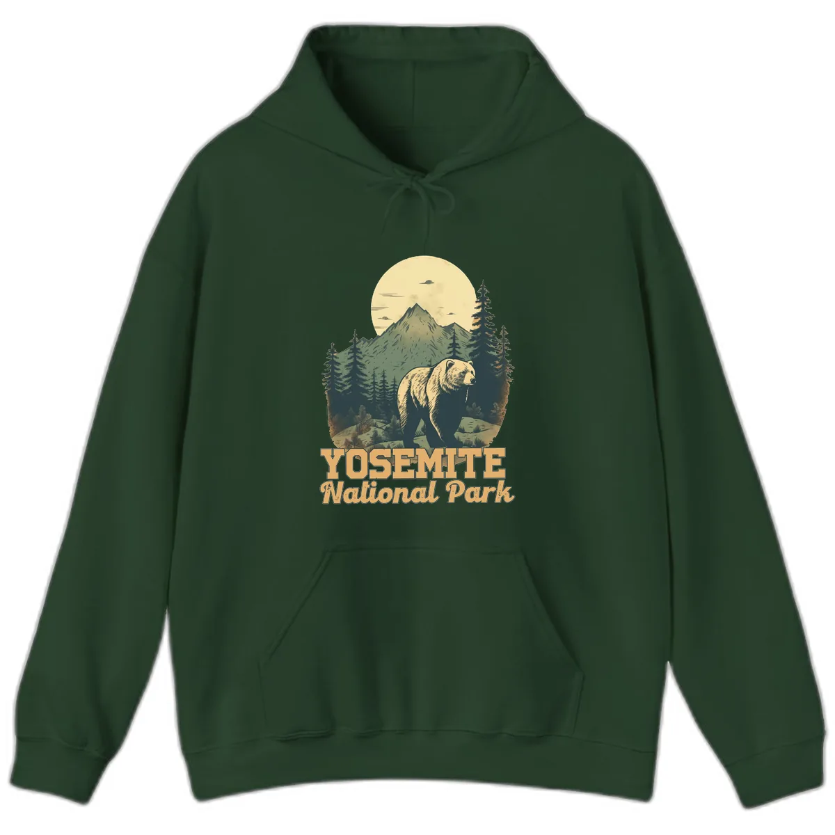 Yosemite Bear Mountain Moon Hoodie in Forest Green