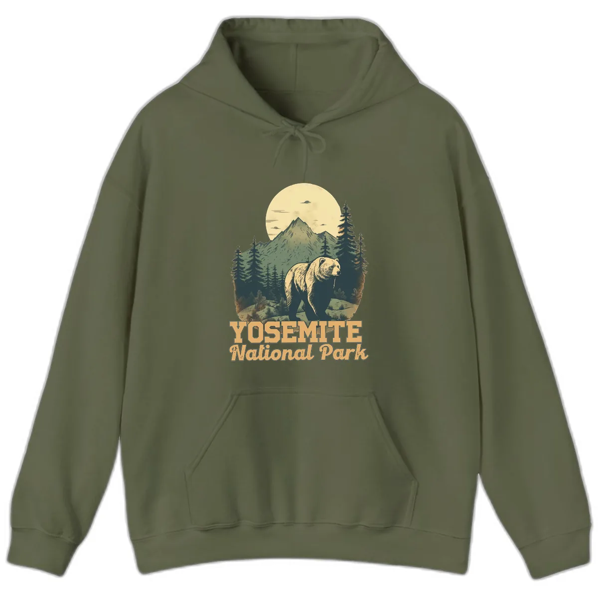 Yosemite Bear Mountain Moon Hoodie in Military Green