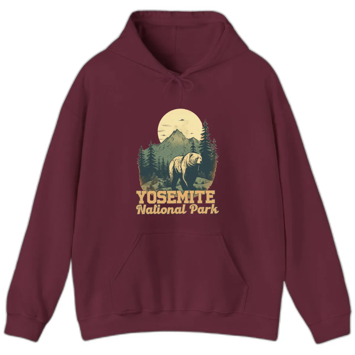 Yosemite Bear Mountain Moon Hoodie in Maroon