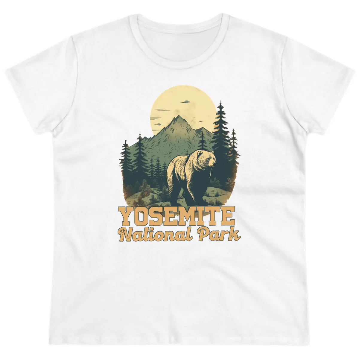 Yosemite Bear Mountain Moon Ladies Tee in White