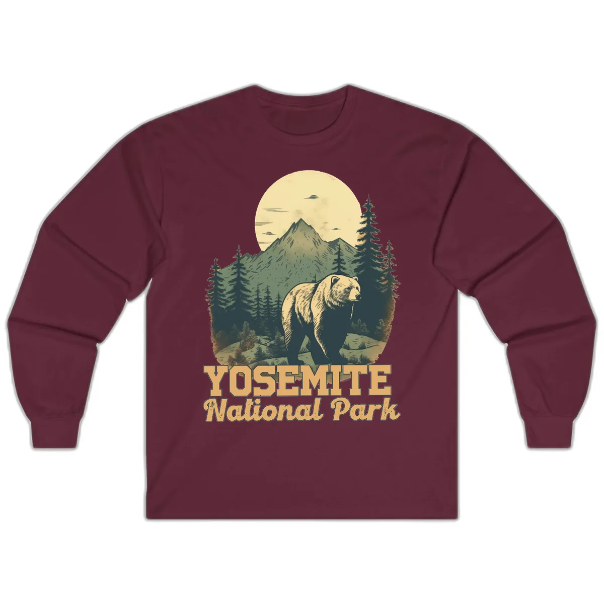 Yosemite Bear Mountain Moon Long Sleeve in Maroon