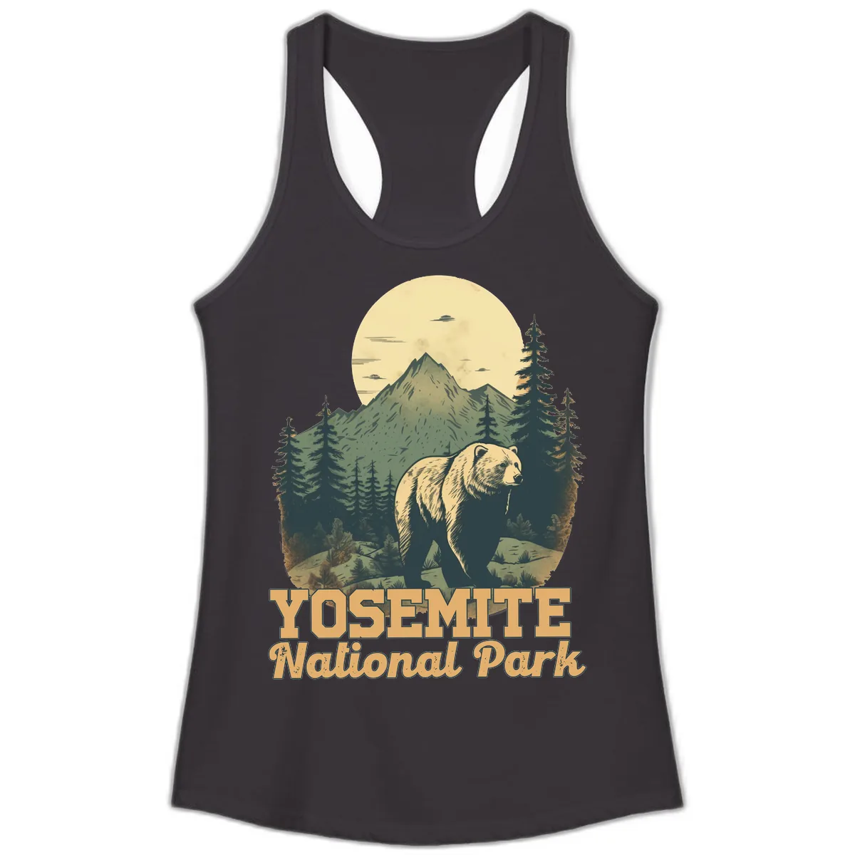 Yosemite Bear Mountain Moon Ladies Tank in Black