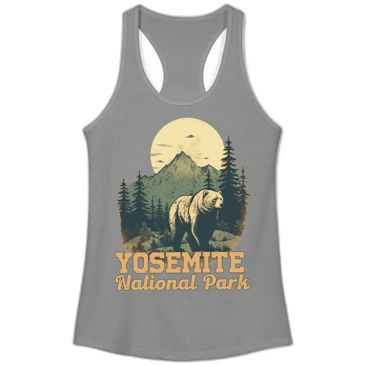Yosemite Bear Mountain Moon Ladies Tank in Heather Grey