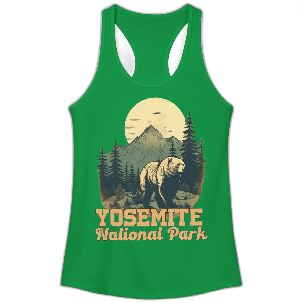 Yosemite Bear Mountain Moon Ladies Tank in Solid Kelly Green
