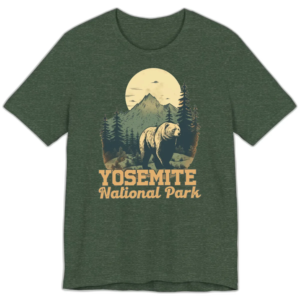 Yosemite Bear Mountain Moon Premium T-Shirt in Heather Forest
