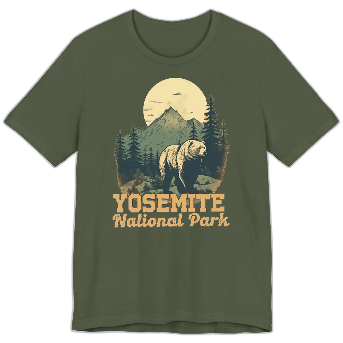 Yosemite Bear Mountain Moon Premium T-Shirt in Military Green