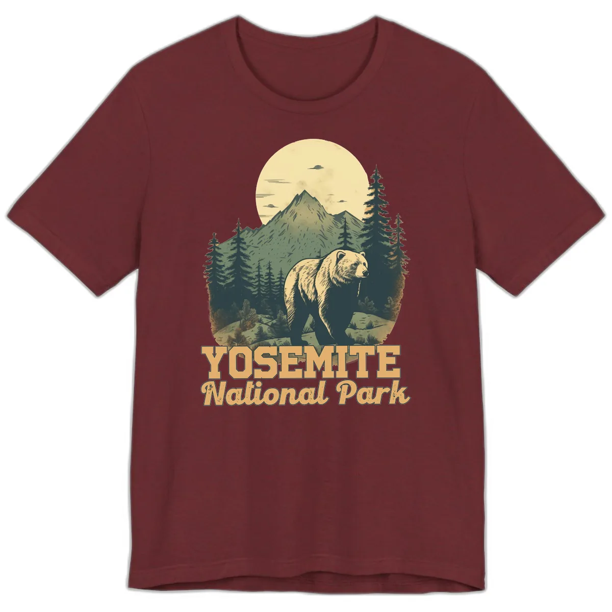 Yosemite Bear Mountain Moon Premium T-Shirt in Heather Cardinal