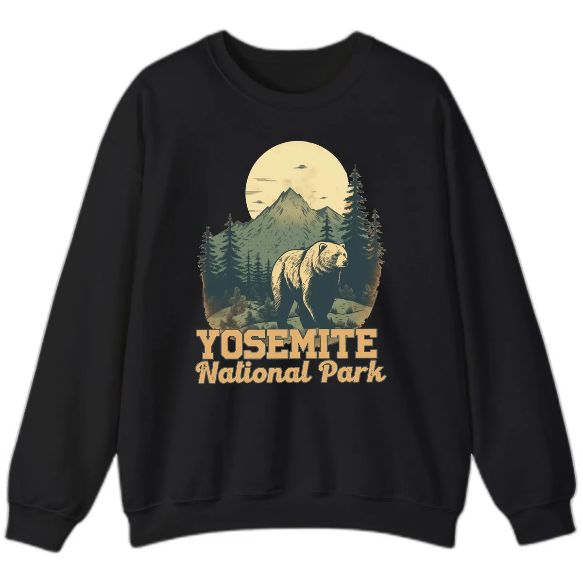 Yosemite Bear Mountain Moon Sweatshirt in Black