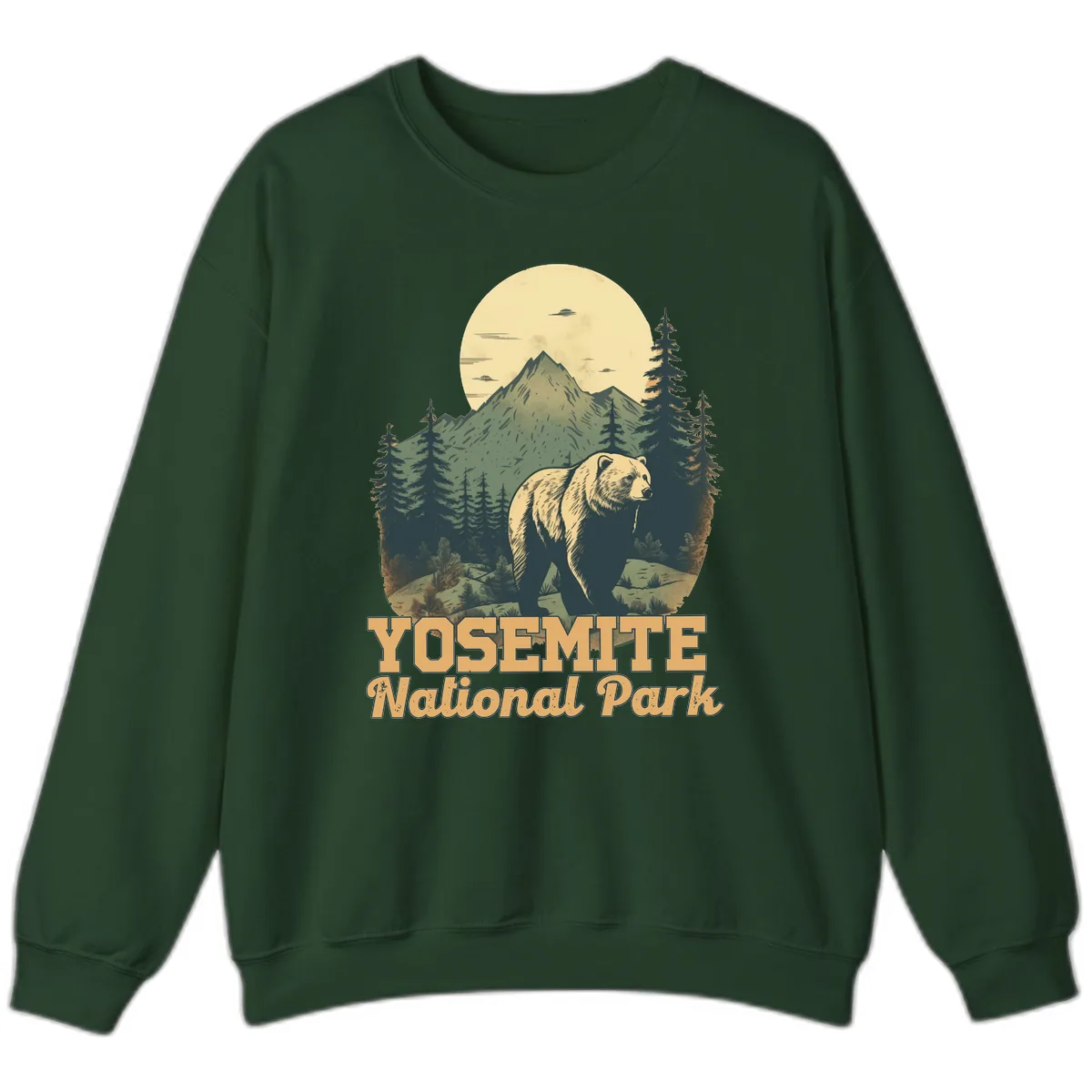 Yosemite Bear Mountain Moon Sweatshirt in Forest Green