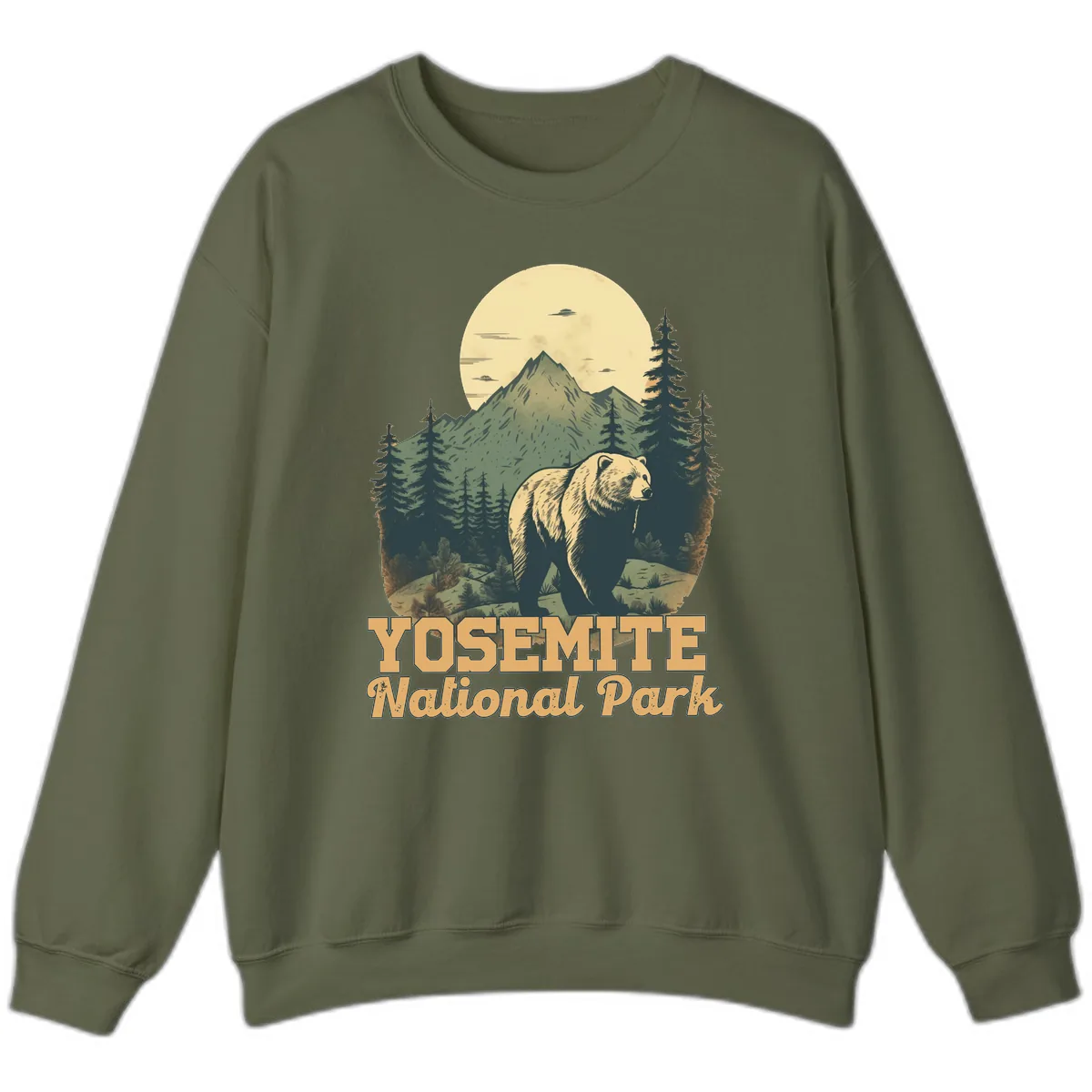 Yosemite Bear Mountain Moon Sweatshirt in Military Green