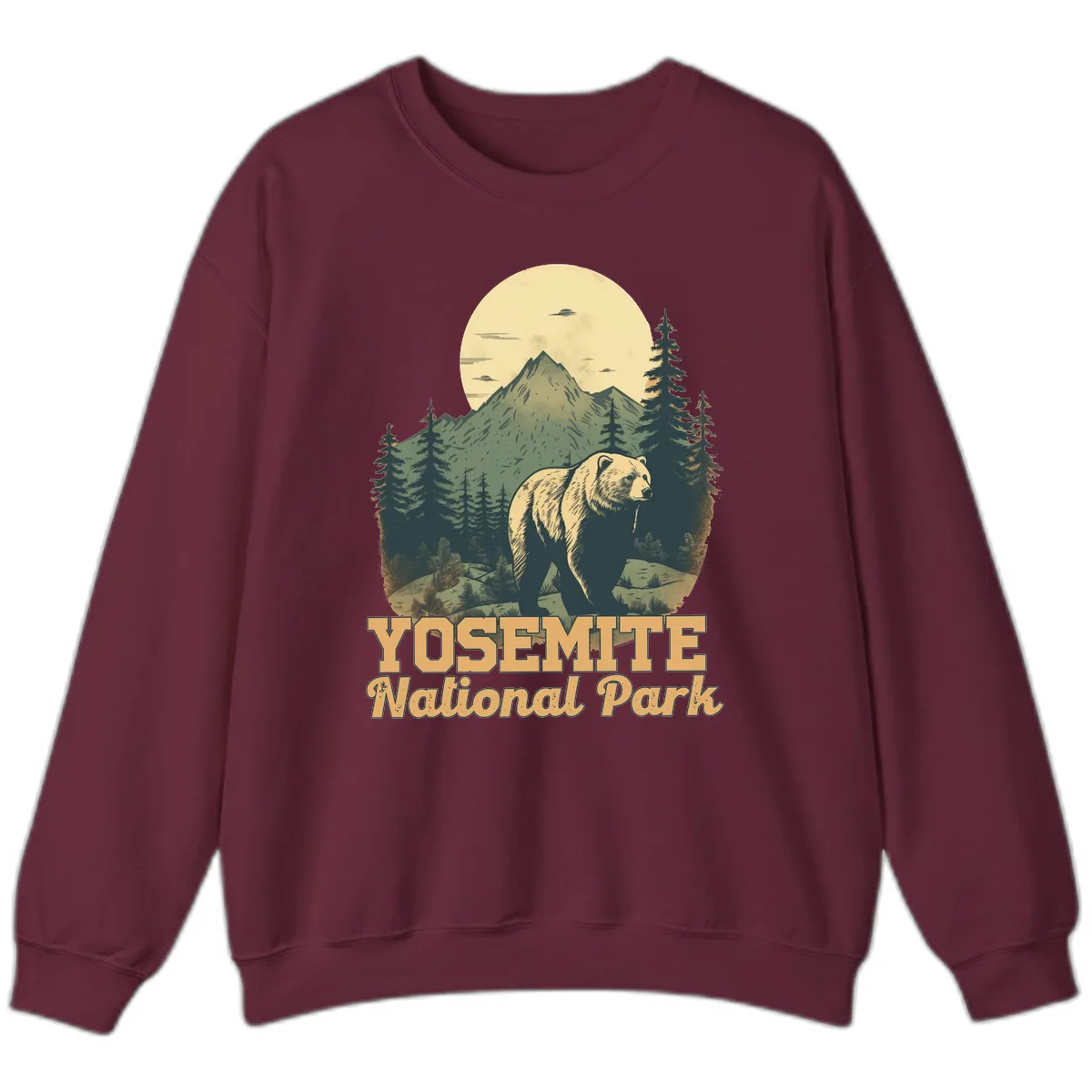 Yosemite Bear Mountain Moon Sweatshirt in Maroon