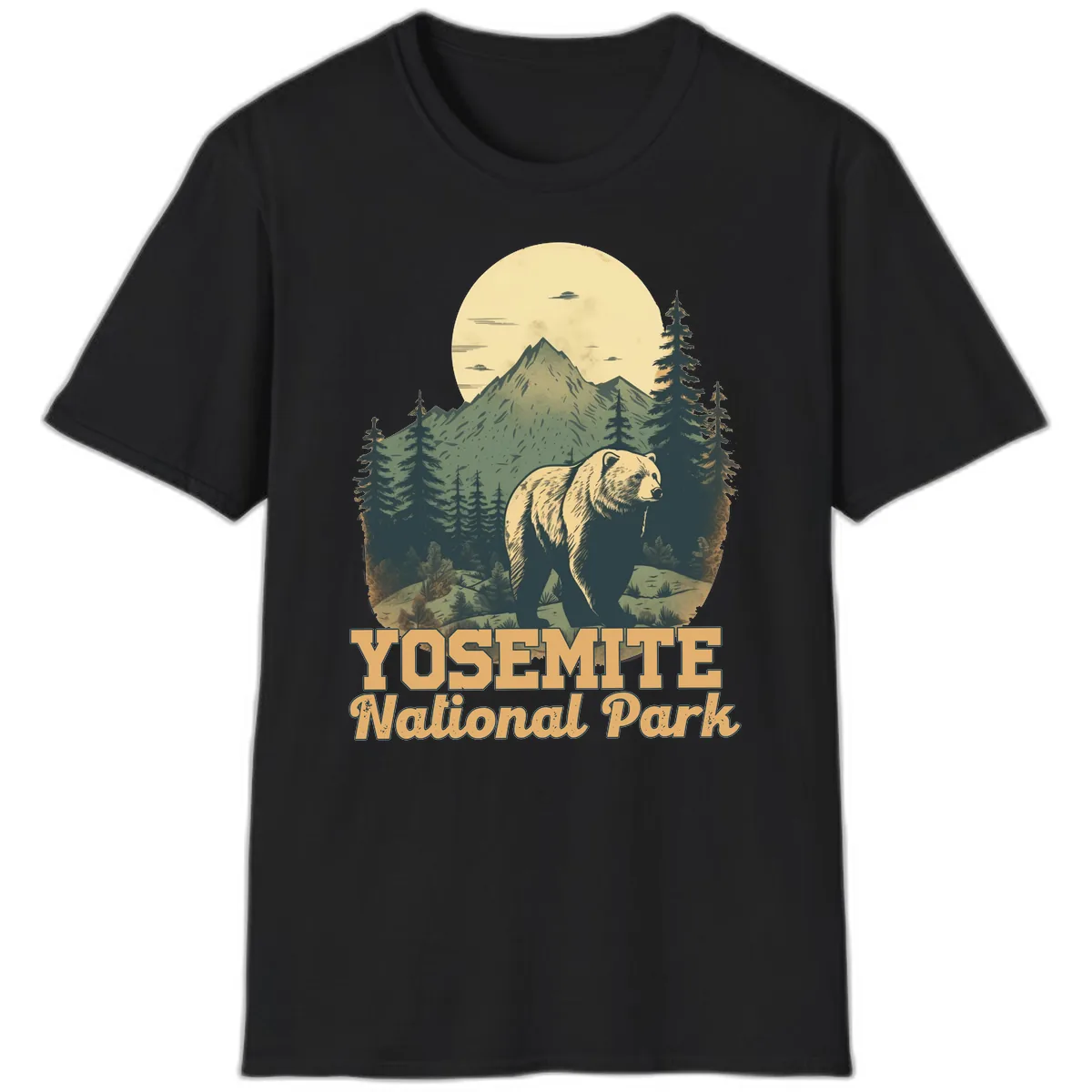 Yosemite Bear Mountain Moon T-Shirt in Black