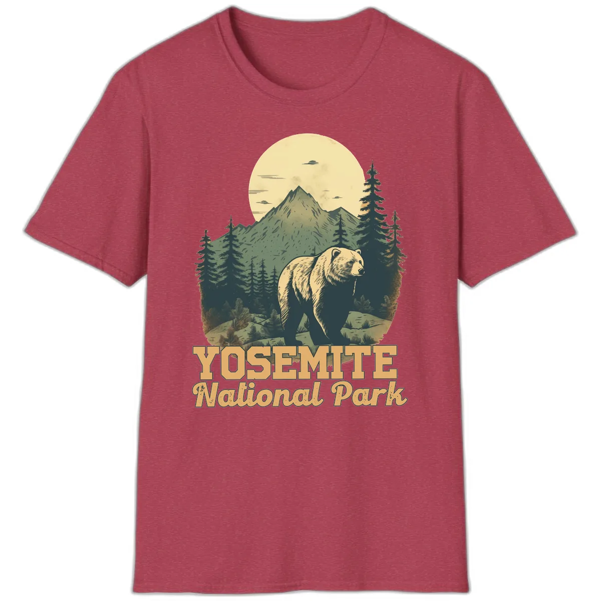 Yosemite Bear Mountain Moon T-Shirt in Heather Cardinal