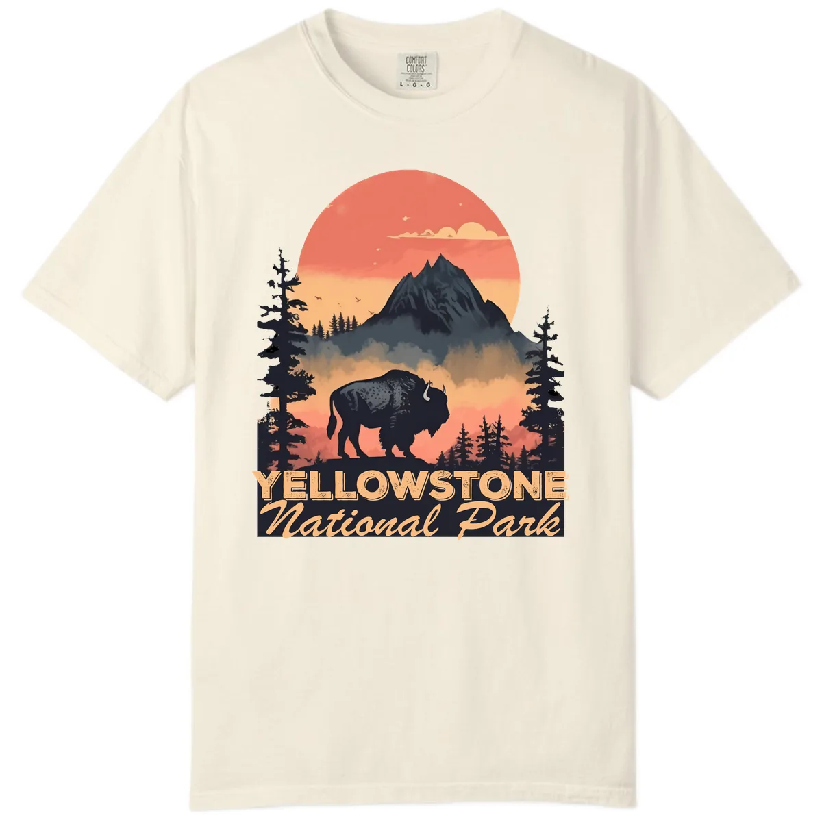 Yellowstone Bison Sunset Mountain Comfort Color in Ivory