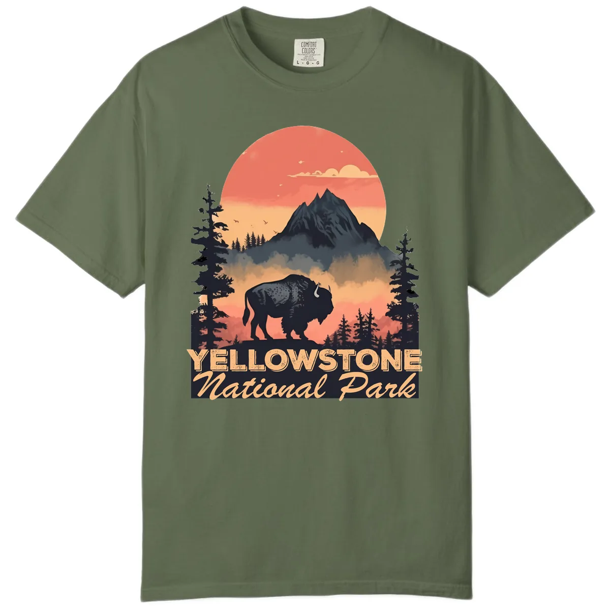 Yellowstone Bison Sunset Mountain Comfort Color in Sage