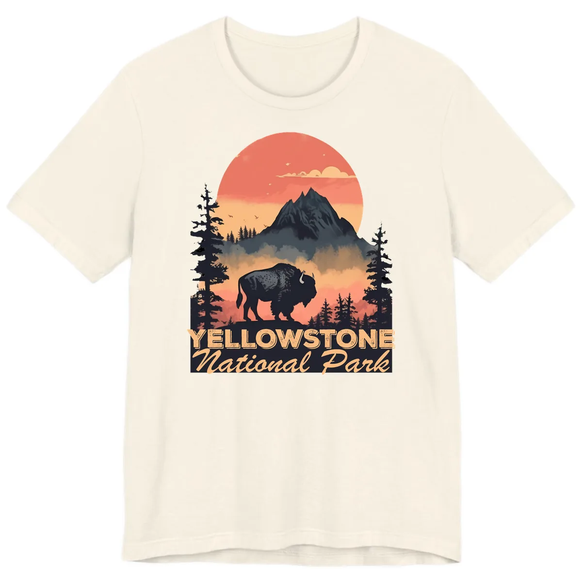 Yellowstone Bison Sunset Mountain Premium T-Shirt in Natural