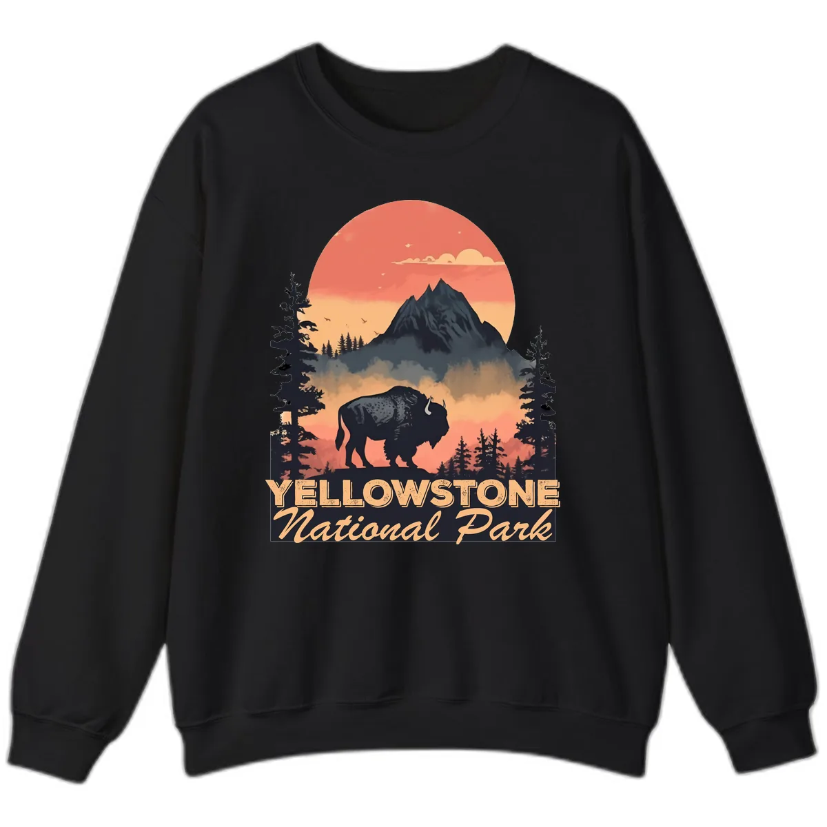 Yellowstone Bison Sunset Mountain Sweatshirt in Black