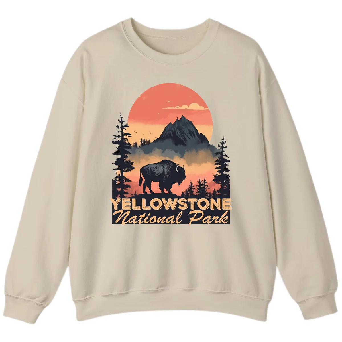 Yellowstone Bison Sunset Mountain Sweatshirt in Sand