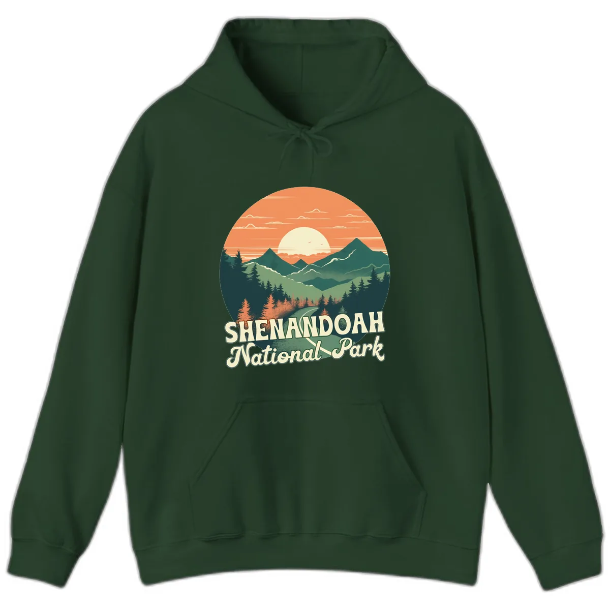 Shenandoah National Park Sunset Hoodie in Forest Green