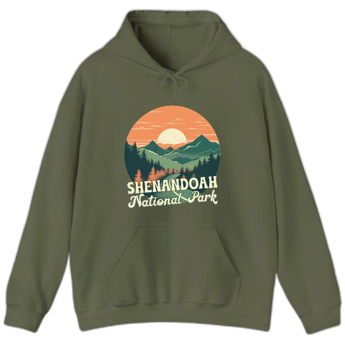 Shenandoah National Park Sunset Hoodie in Military Green