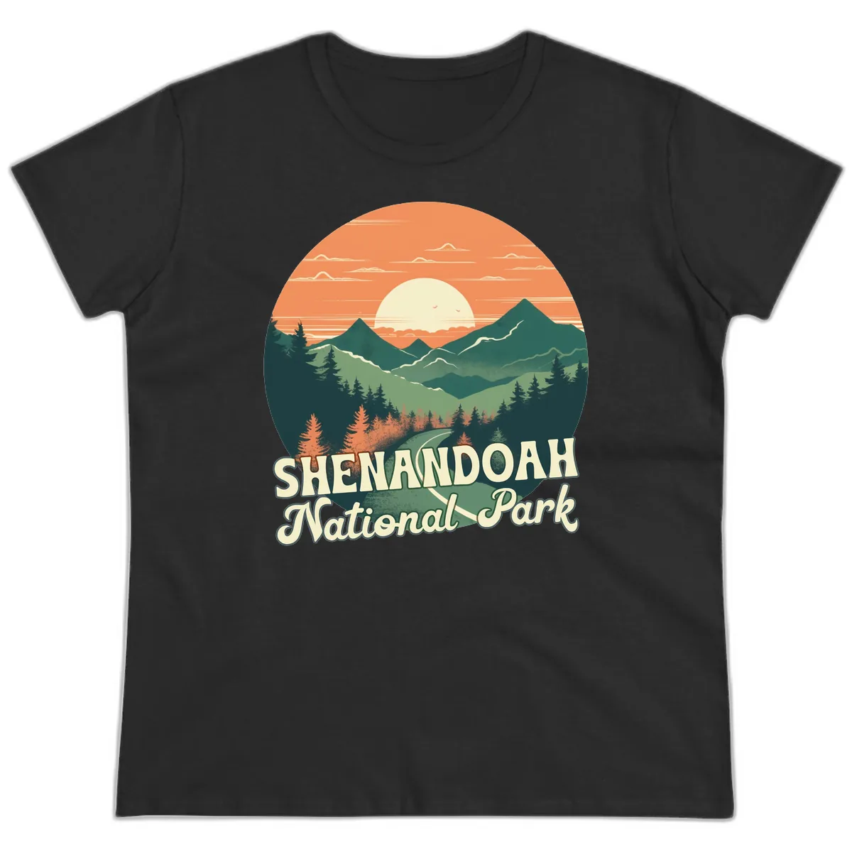 Shenandoah National Park Sunset Ladies Tee in Black
