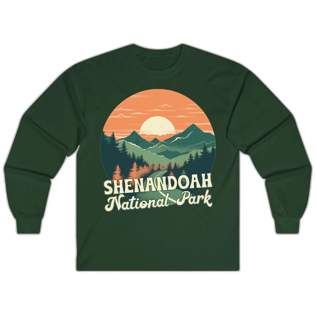 Shenandoah National Park Sunset Long Sleeve in Forest Green