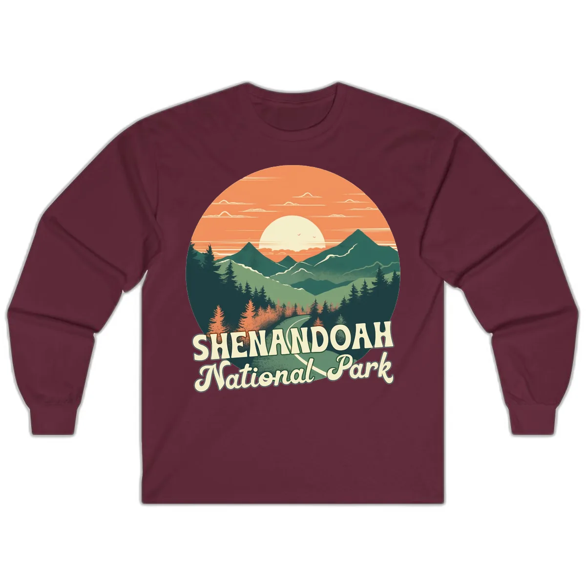Shenandoah National Park Sunset Long Sleeve in Maroon