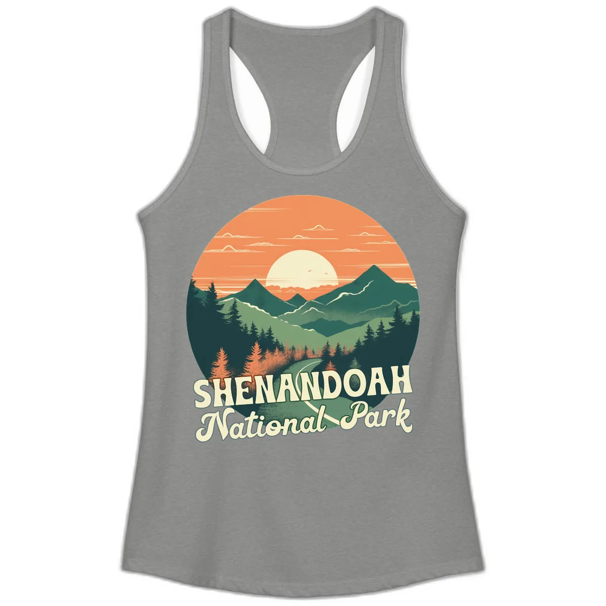 Shenandoah National Park Sunset Ladies Tank in Heather Grey