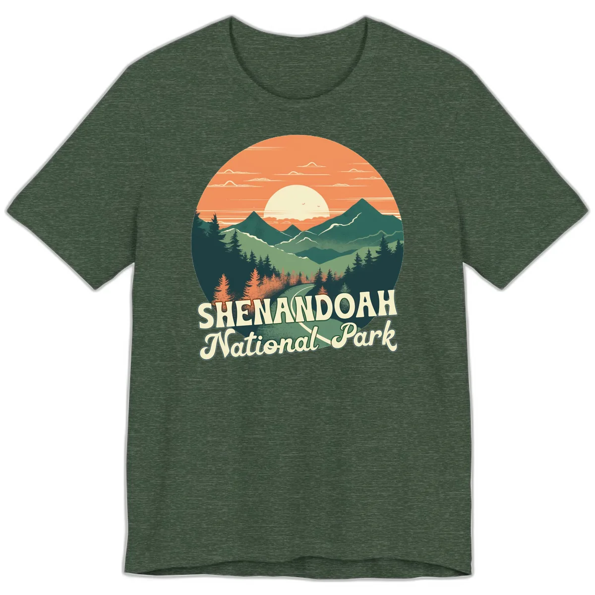 Shenandoah National Park Sunset Premium T-Shirt in Heather Forest