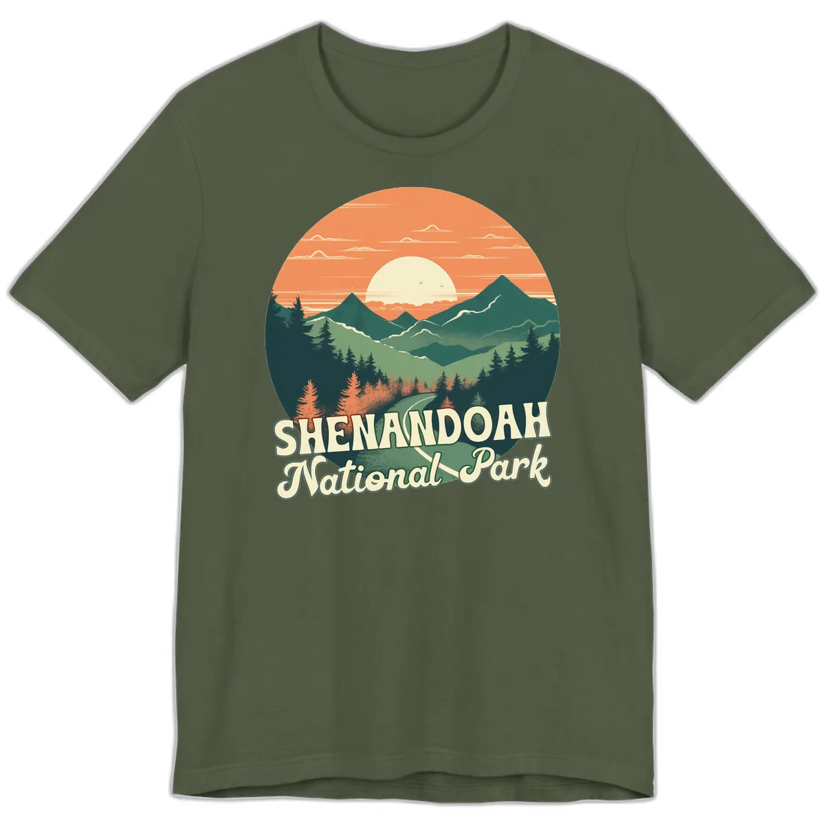 Shenandoah National Park Sunset Premium T-Shirt in Military Green
