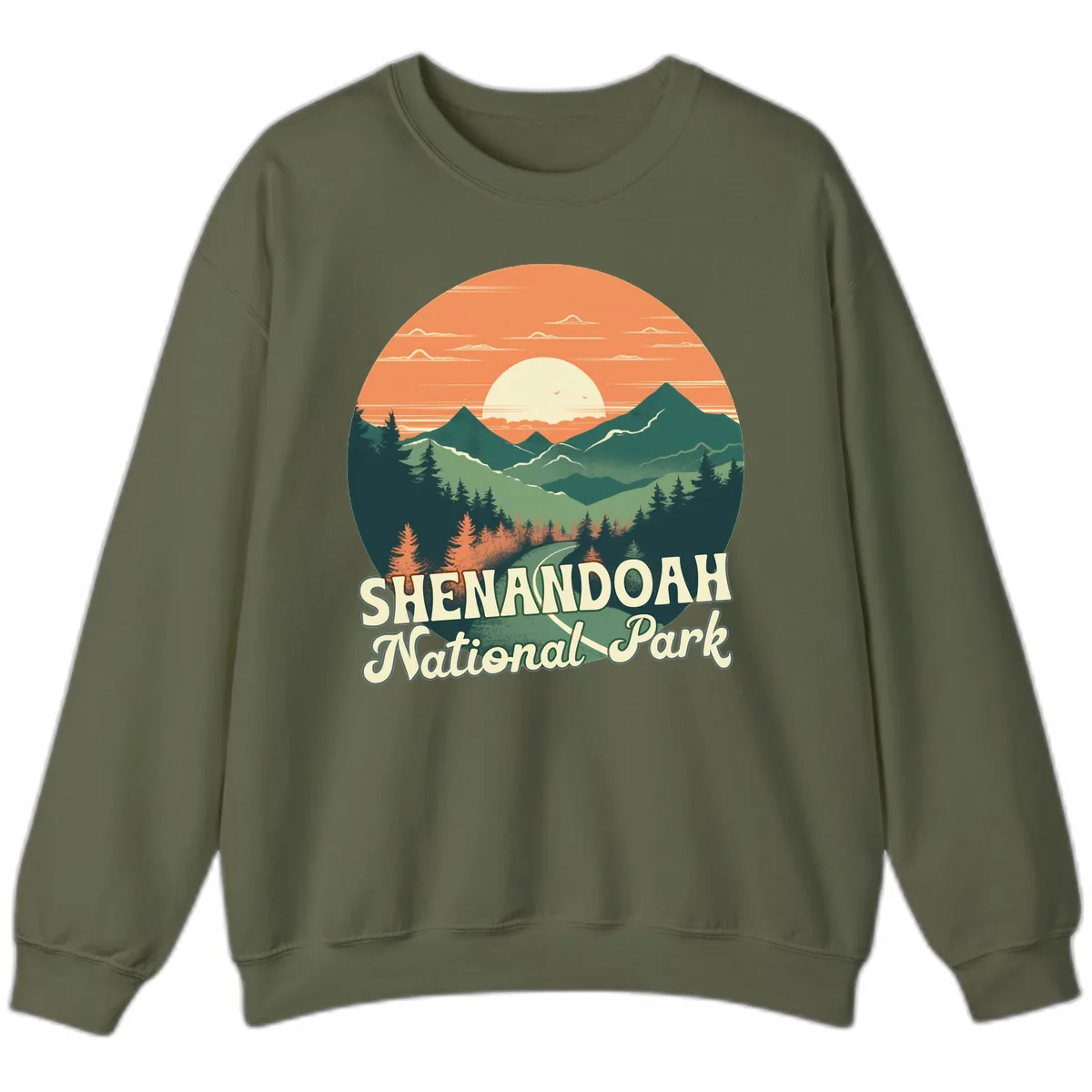 Shenandoah National Park Sunset Sweatshirt in Military Green